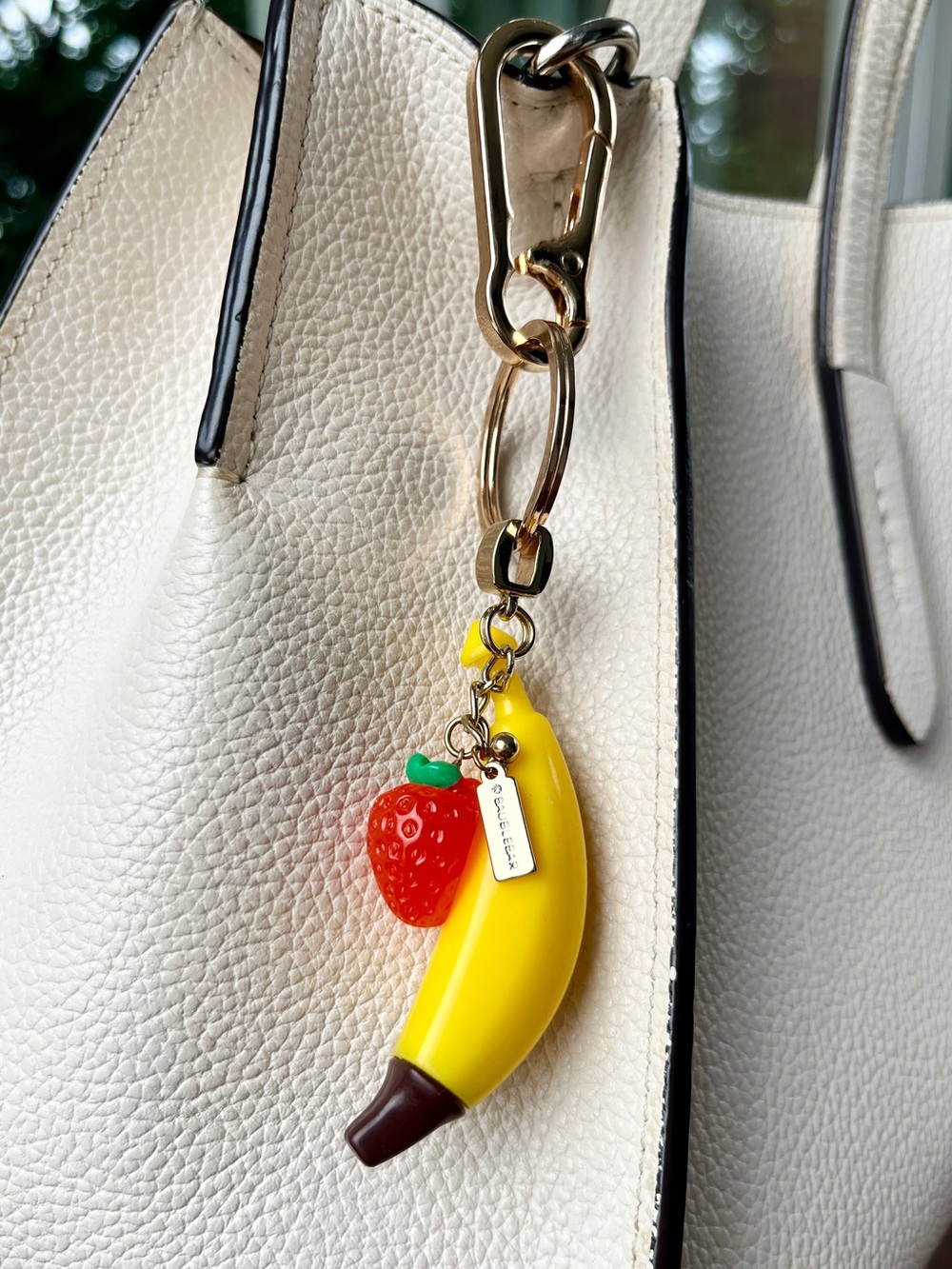 🍌🍓Strawberry-Banana Gold-Tone Metal Bag Charm & Keychain